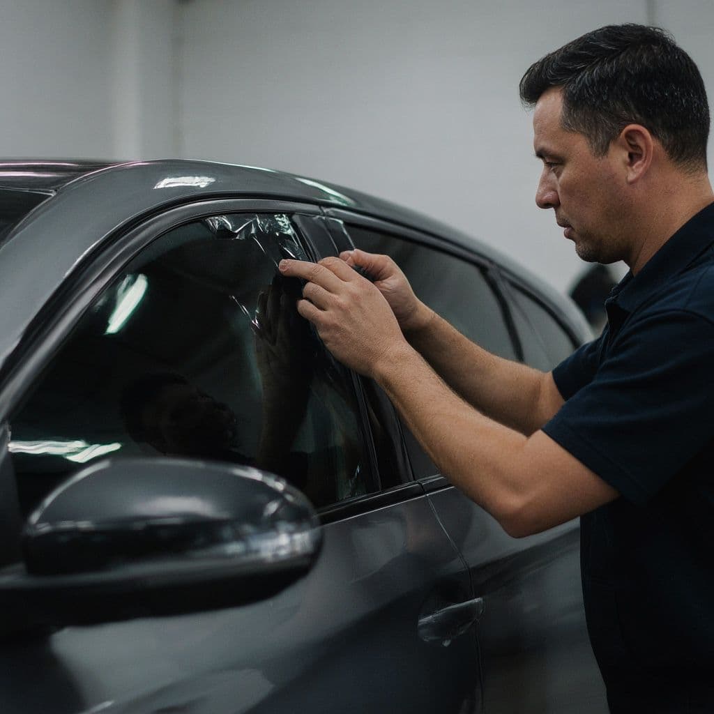 Professional car window tinting being applied at Tint Bros Adelaide workshop
