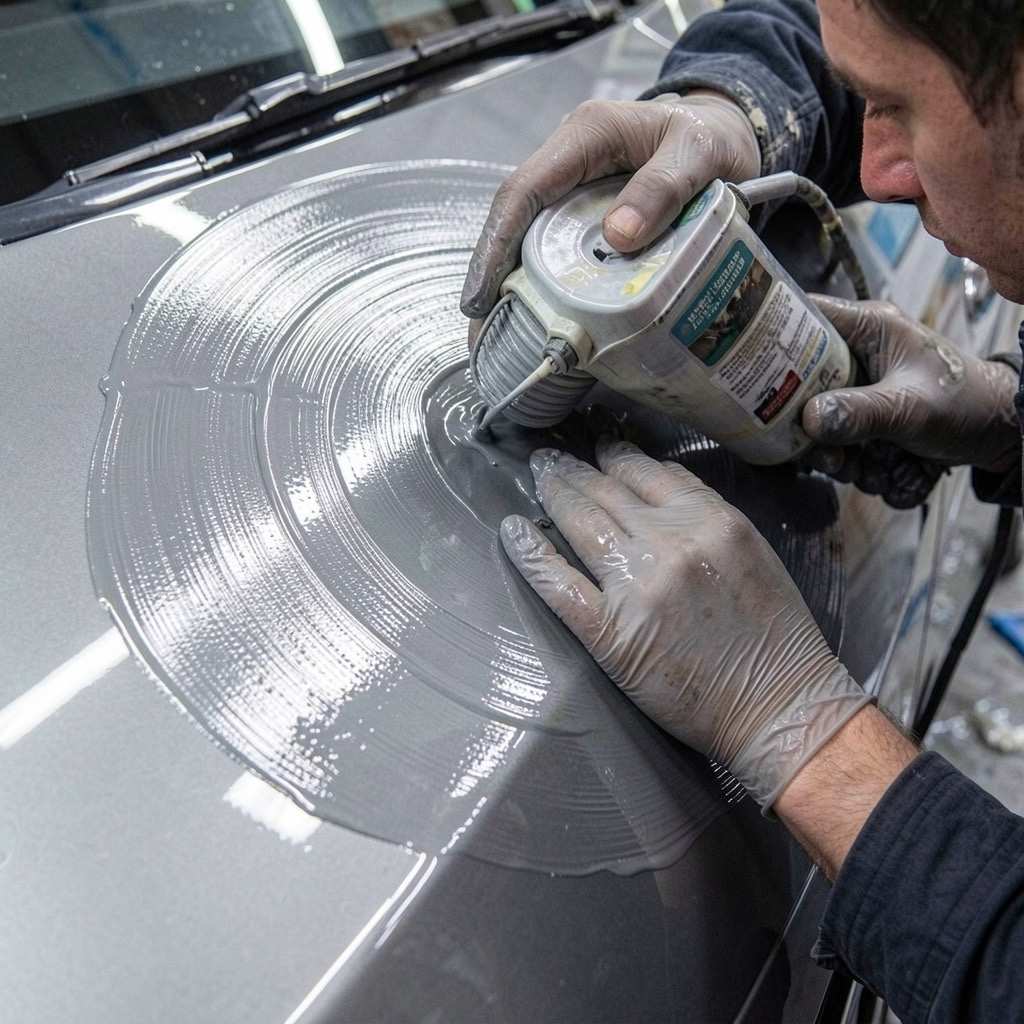 Ceramic coating being applied by hand to a car panel at Tint Bros Adelaide