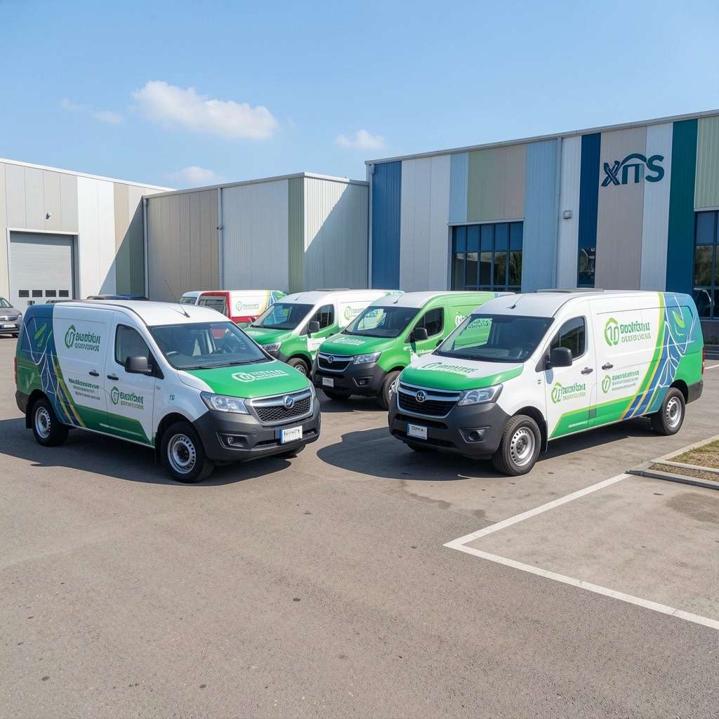 Branded fleet of work vehicles with company logo graphics installed by Tint Bros Adelaide