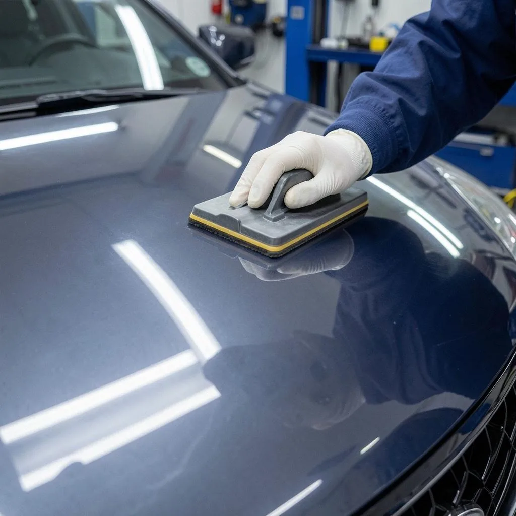 Clear paint protection film being installed on a car bonnet at Tint Bros Adelaide